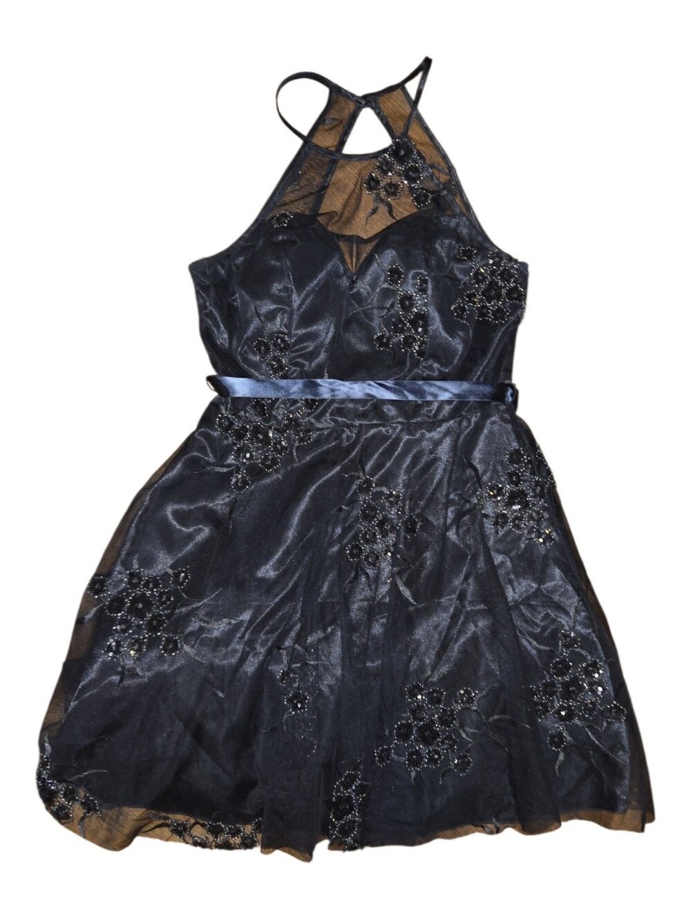 Y2K Black Embellished Halter Party Dress Size 9/10